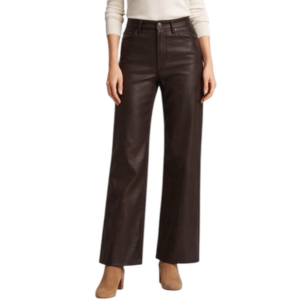 PAIGE Sasha Dark Brown Coated Wide Leg Jeans Size 26
